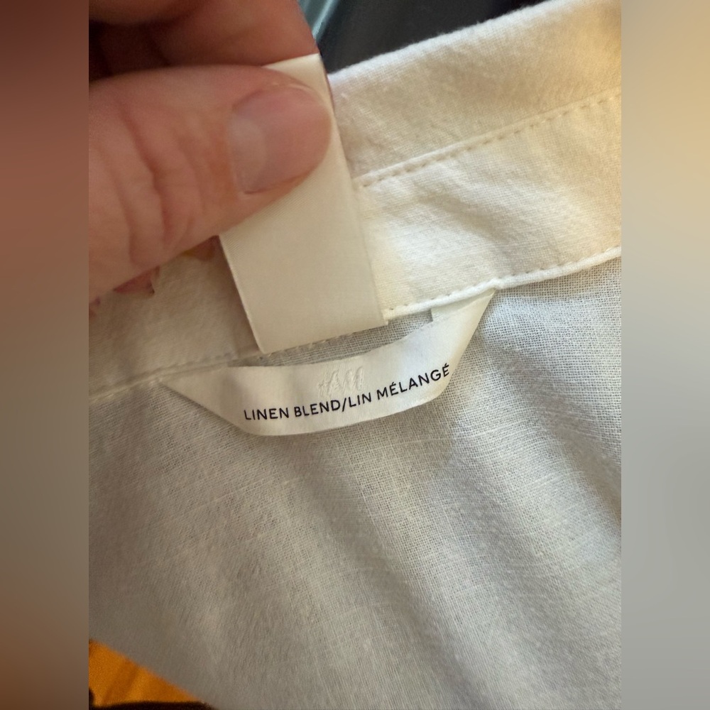 H&M Chic White Linen Blend Dress with Tan Belt - Picture 3 of 7